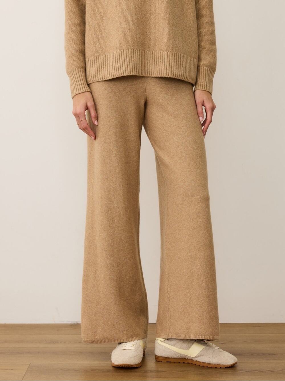 Marine Layer $168 Chalet Wide Leg Sweater Lounge Pant Tan Camel Large EUC